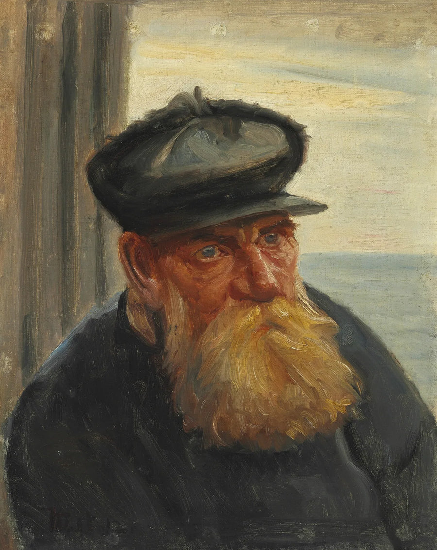 En gammel fisker i en døråbning, havet i baggrunden, Skagen - Michael Peter Ancher
