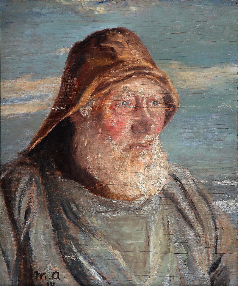 En gammel fisker fra Skagen iført olieskind. - Michael Peter Ancher
