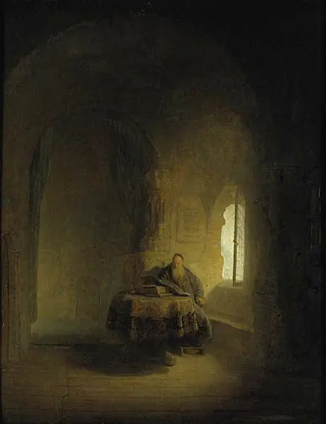En gammel videnskabsmand ved et vindue i et hvelvet rum - Rembrandt