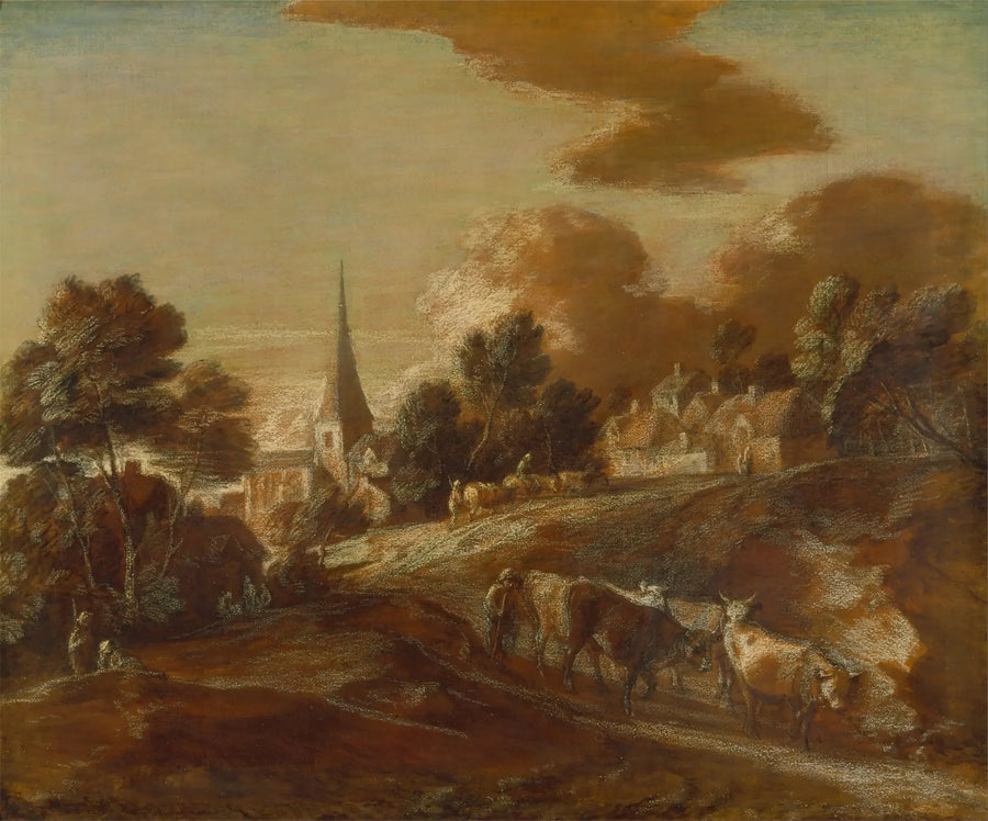 En imaginær skovlandsby med hyrder og husdyr - Thomas Gainsborough