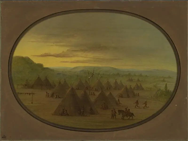 Un village de corbeaux fait de tentes en peau sur la rivière Salmon - George Catlin - Alpha Reproduction