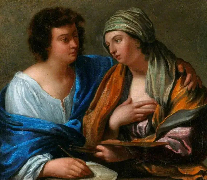 En allegori af maleri: en mand og en kvinde, der repræsenterer « Disegno » og « Colore » - Guido Reni