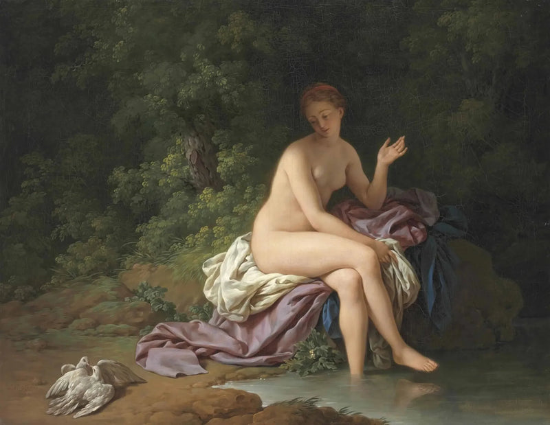 En badende kvinde, der ser to duer kæle med hinanden - Louis Jean François Lagrenée