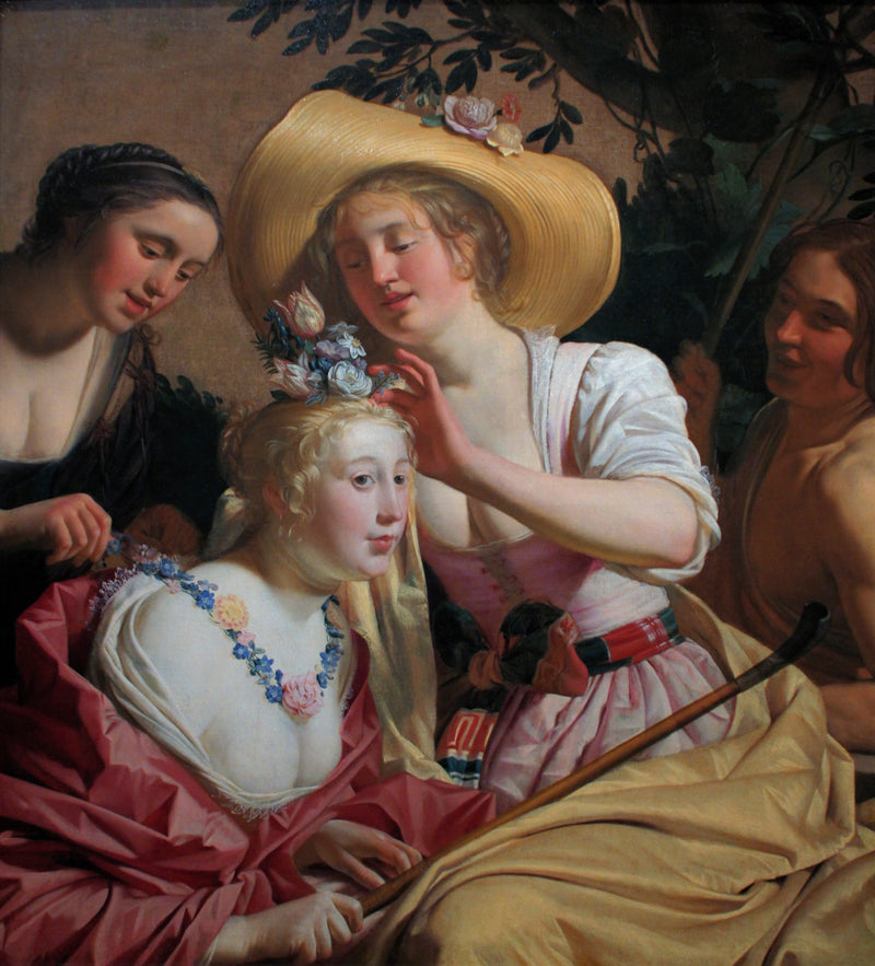 En hyrdedame pyntet med blomster - Gerrit van Honthorst