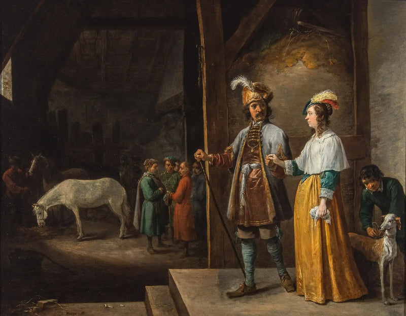 En dame og en herre, der går ind i en stald - David Teniers le Jeune