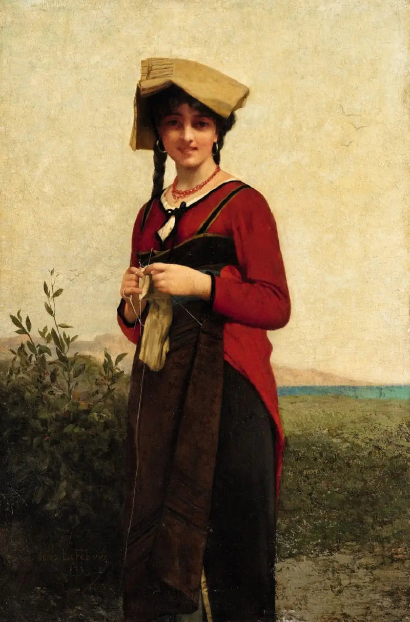 En italiensk dame, der strikker - Jules Lefebvre