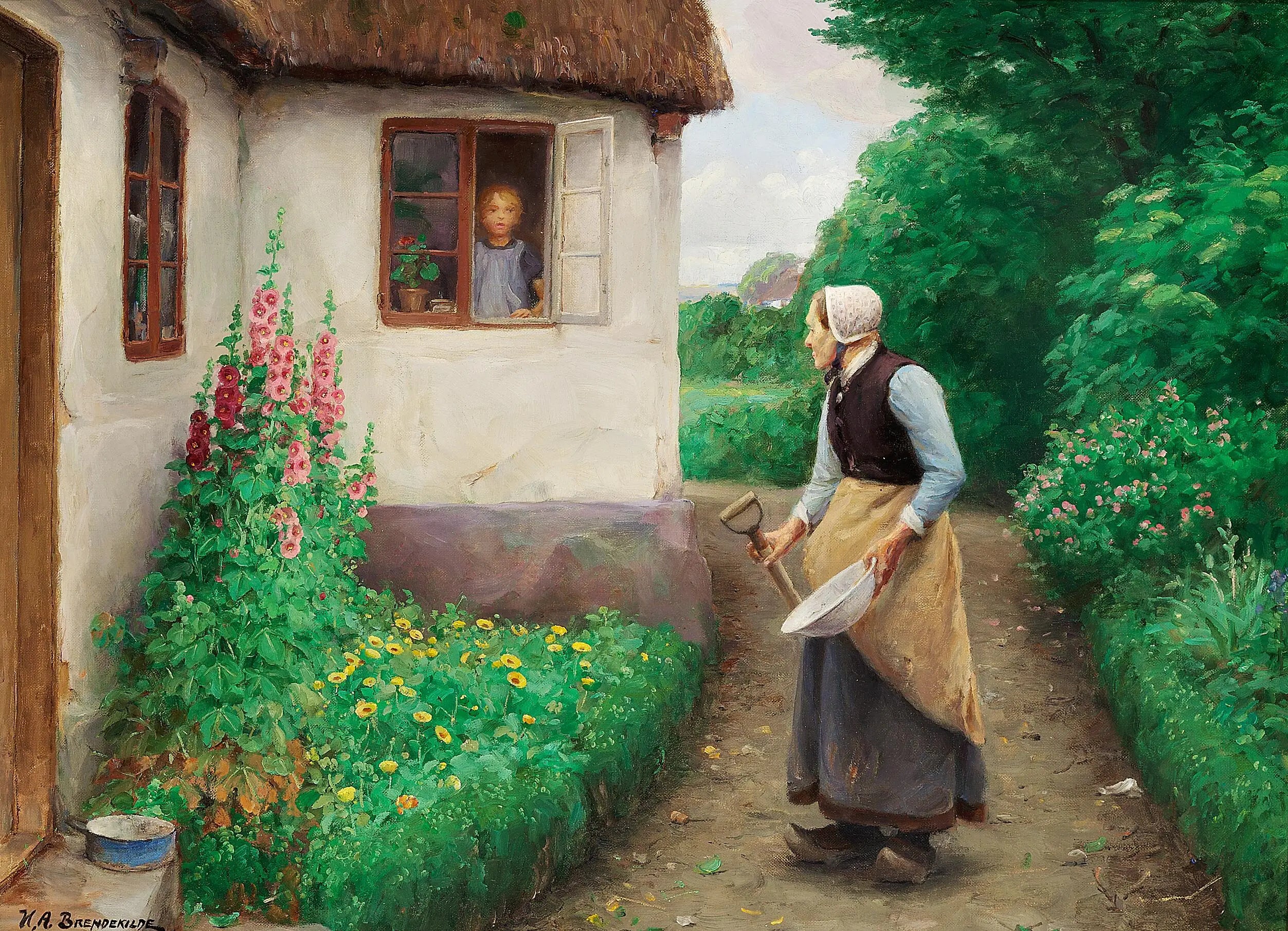 Une discussion matinale. - H. A. Brendekilde - Alpha Reproduction