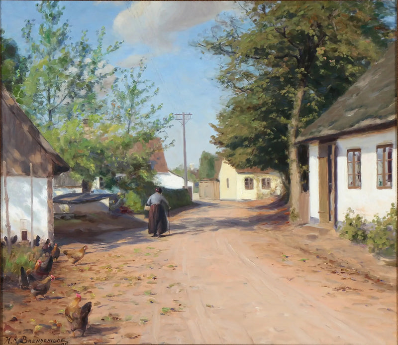 En ældre kvinde på en landsbygade - H. A. Brendekilde
