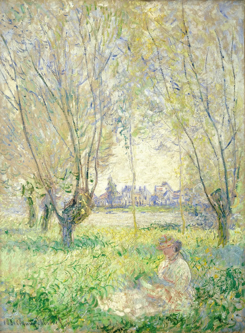 En kvinde siddende under piletræerne - Claude Monet