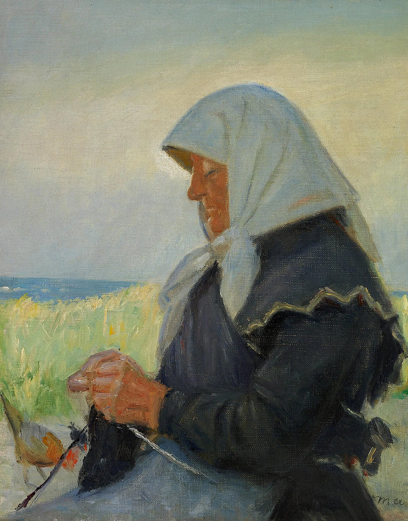 En fiskerkone strikker i klitterne. (2) - Michael Peter Ancher