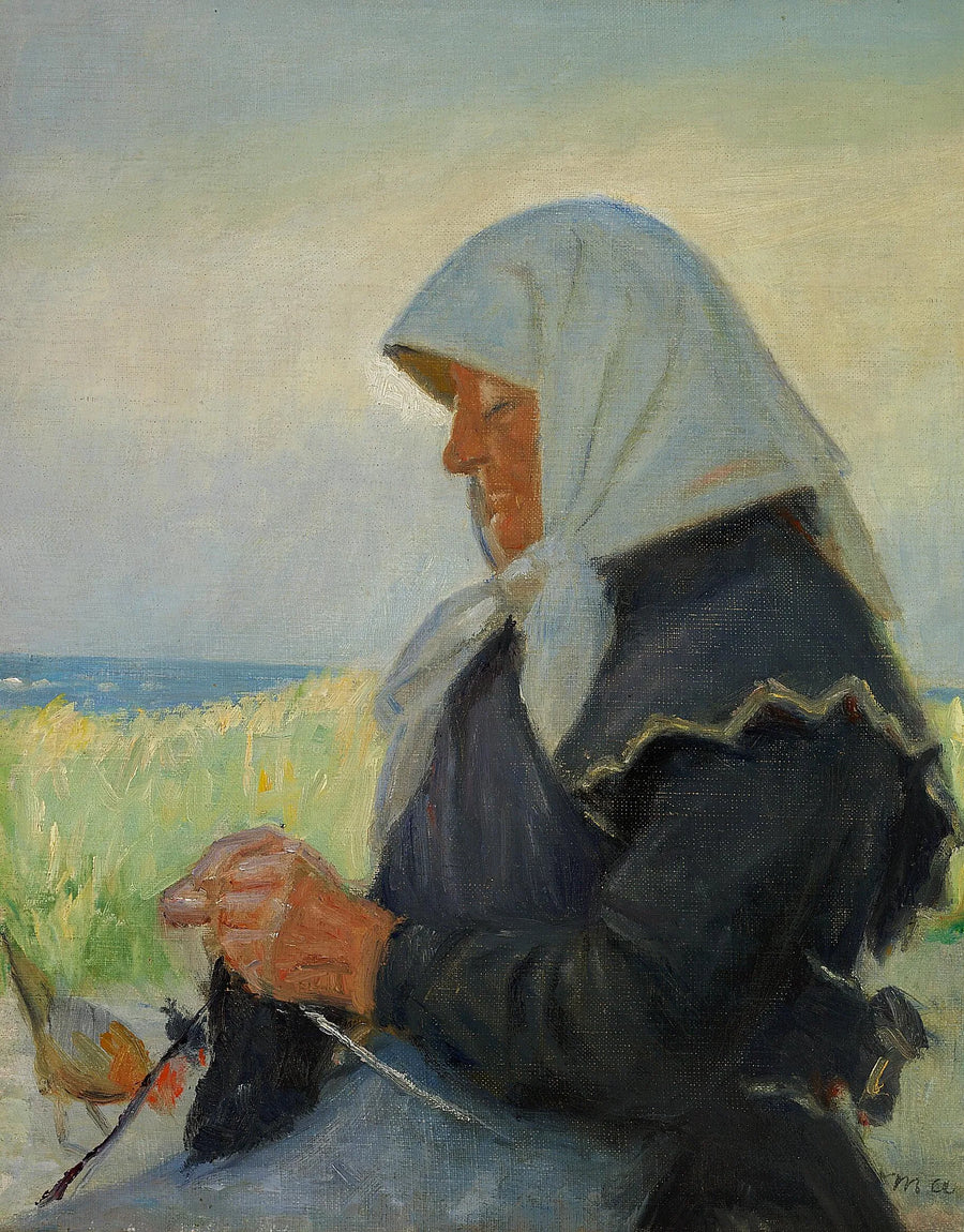 En fiskerkone strikker i klitterne. (2) - Michael Peter Ancher