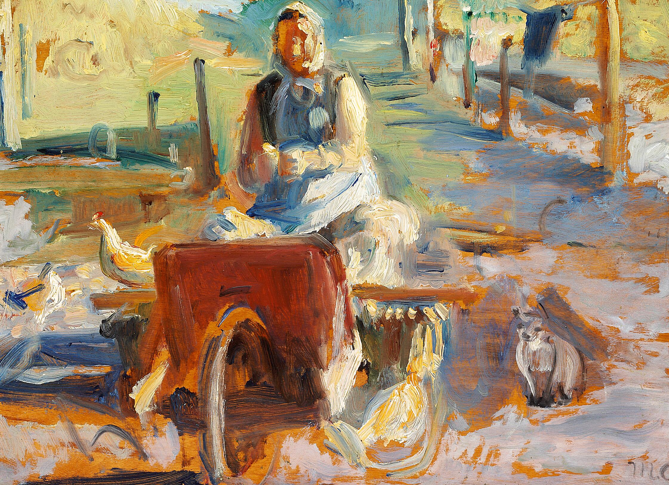 Une femme de Skagen avec un chat et des poules. - Michael Peter Ancher image 1 reproduction de peinture à l’huile