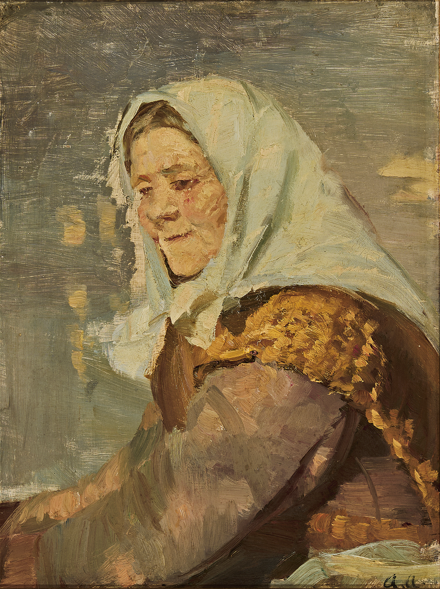 En kvinde fra Skagen iført et hvidt tørklæde. - Anna Ancher
