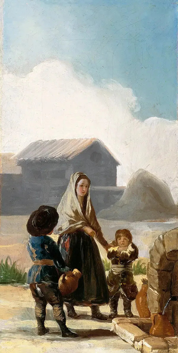 En kvinde og to børn ved fontænen - Francisco de Goya