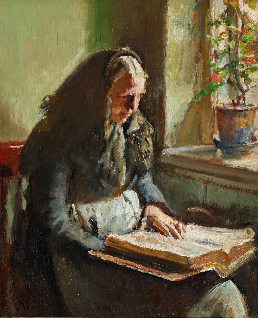 En kvinde læser ved et vindue. - Michael Peter Ancher