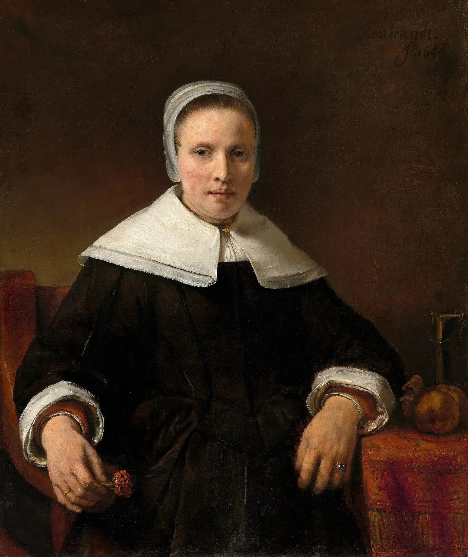 Une femme tenant une rose - Rembrandt image 1 reproduction réalisée par Alpha Reproduction
