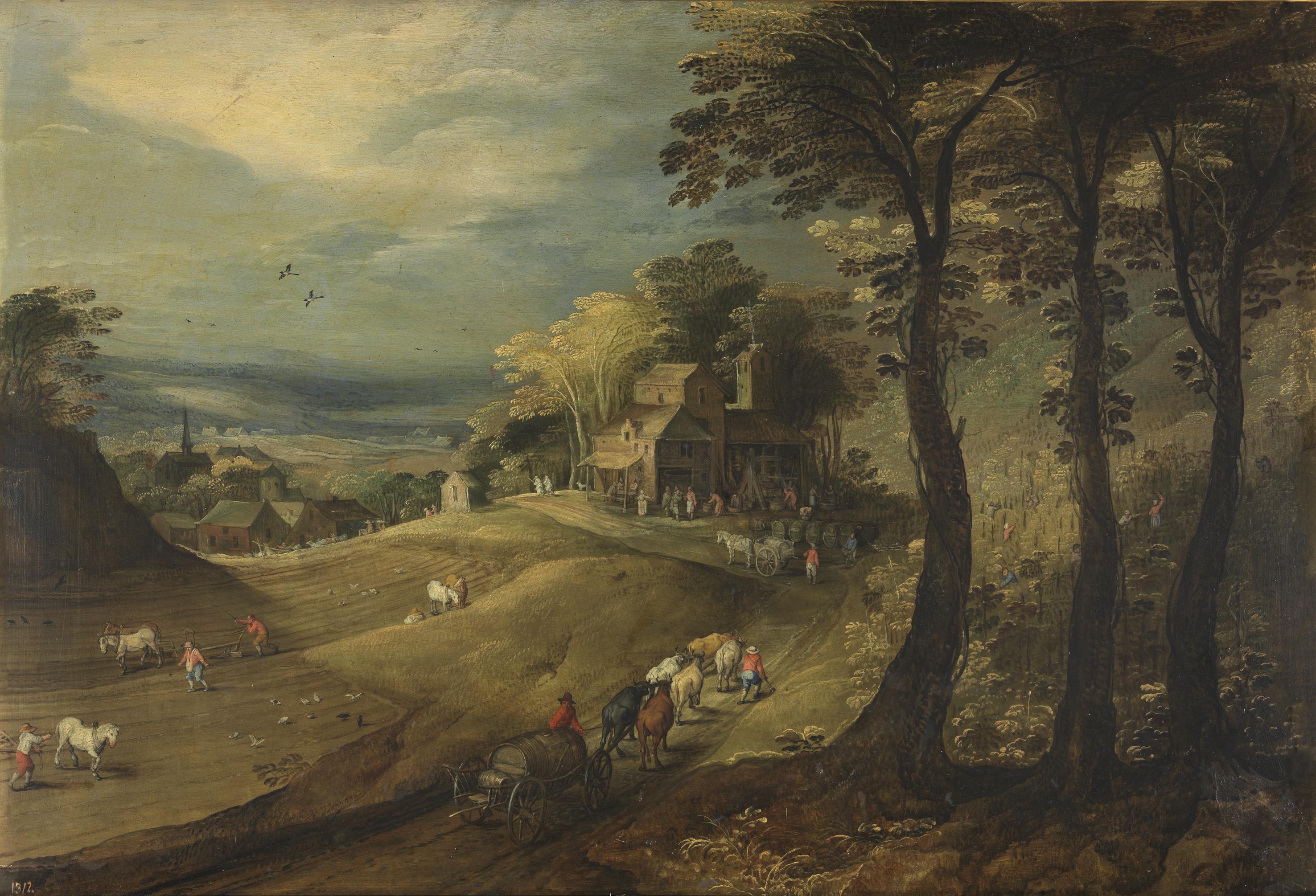 Une ferme - Jan Brueghel l'Ancien image 1 copie peinte à la main à l’huile