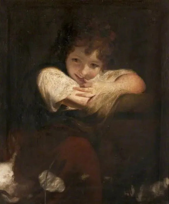 En pige støttet på en piedestal (Pigen der griner) - Joshua Reynolds