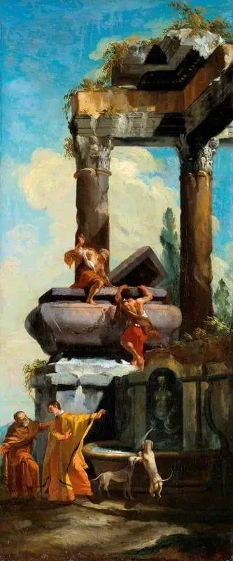 En fontæne med klassiske ruiner - Giovanni Paolo Panini