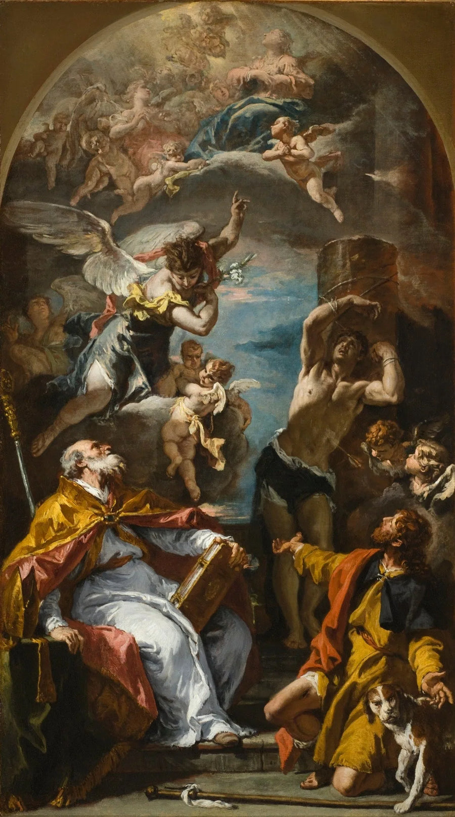 En Ære for Jomfru Maria med ærkeenglen Gabriel og helgenerne Eusebius, Roch og Sebastian - Sebastiano Ricci