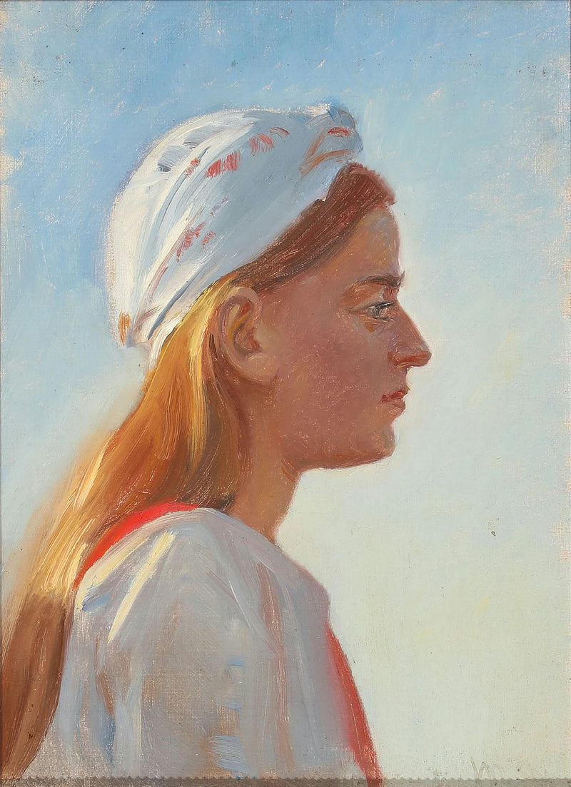 En ung kvinde med lyst hår, set i profil. - Michael Peter Ancher