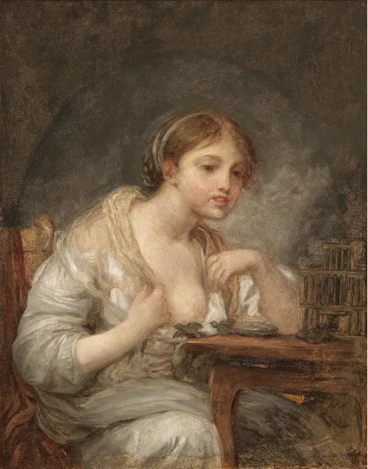 En ung kvinde med en fuglekasse - Jean-Baptiste Greuze