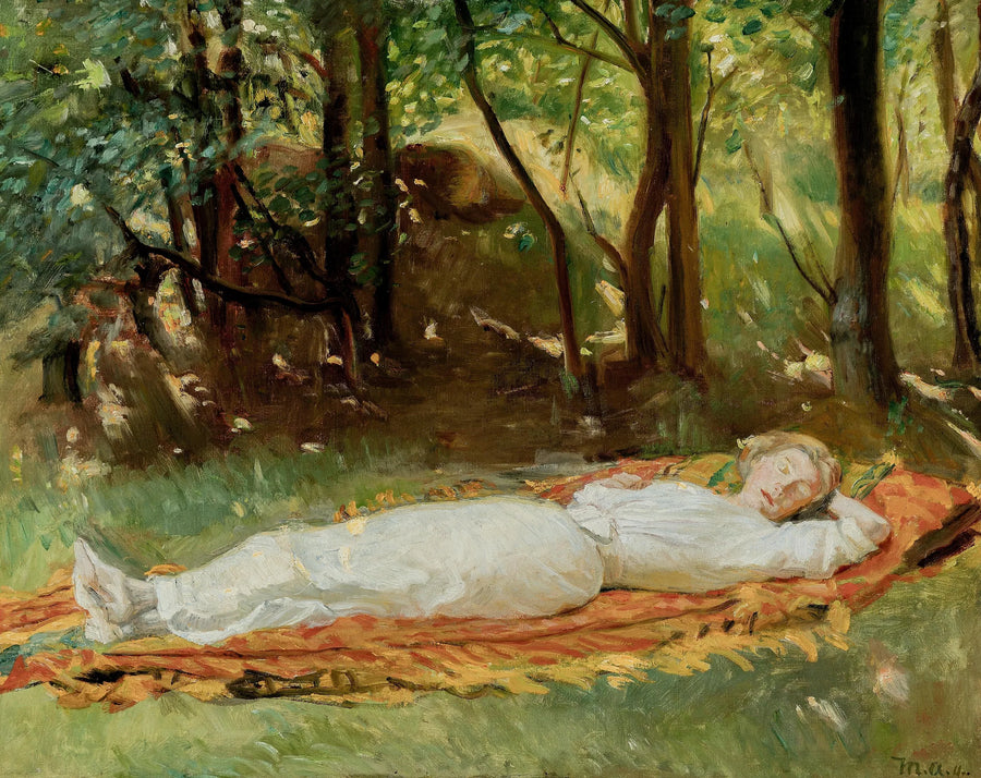 En ung kvinde tager en lur i haven. - Michael Peter Ancher