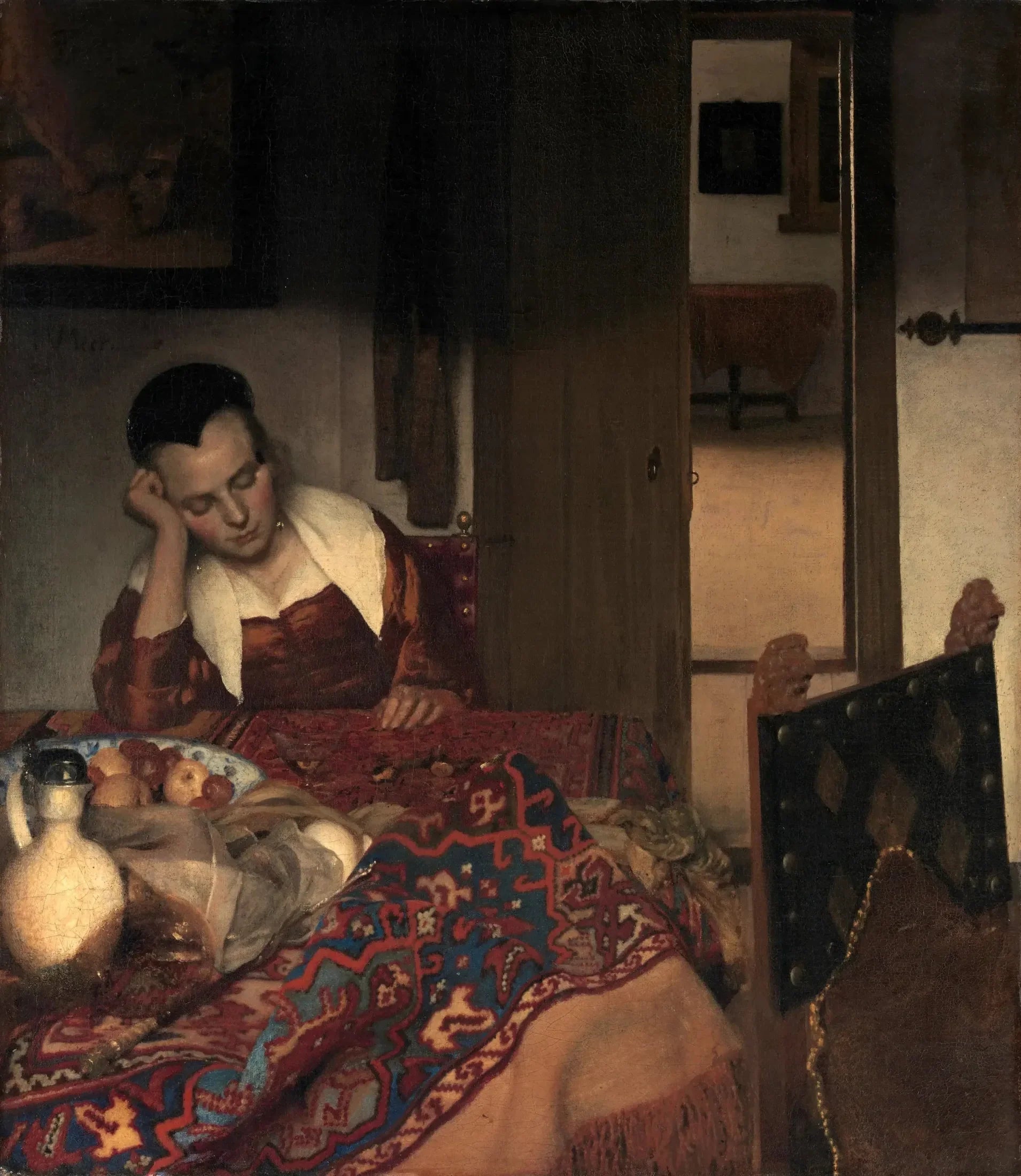 Une jeune fille assoupie - Johannes Vermeer image 1 reproduction artisanale de tableau