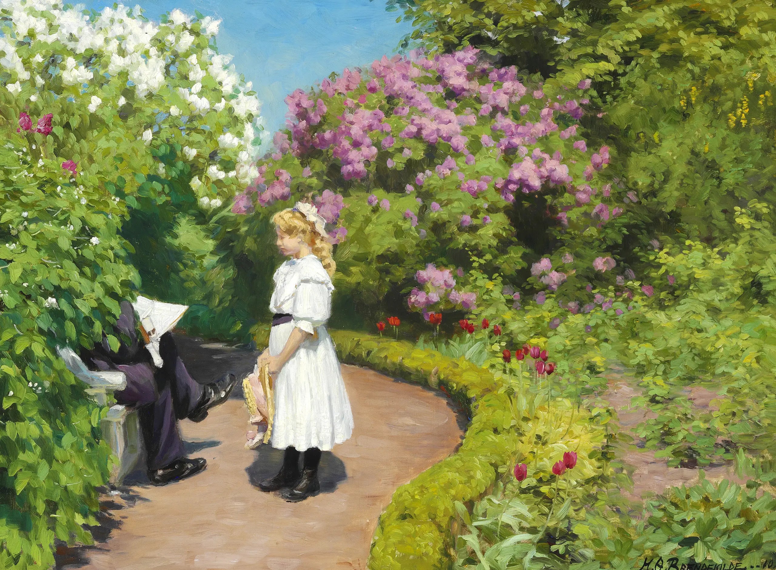 Une jeune fille avec un chapeau de paille vêtue d’une robe d’été blanche - H. A. Brendekilde - Alpha Reproduction