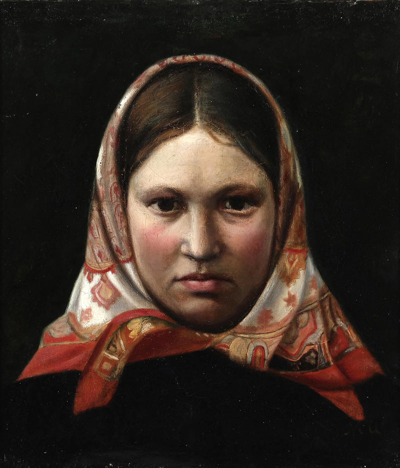 En ung pige med tørklæde. - Michael Peter Ancher
