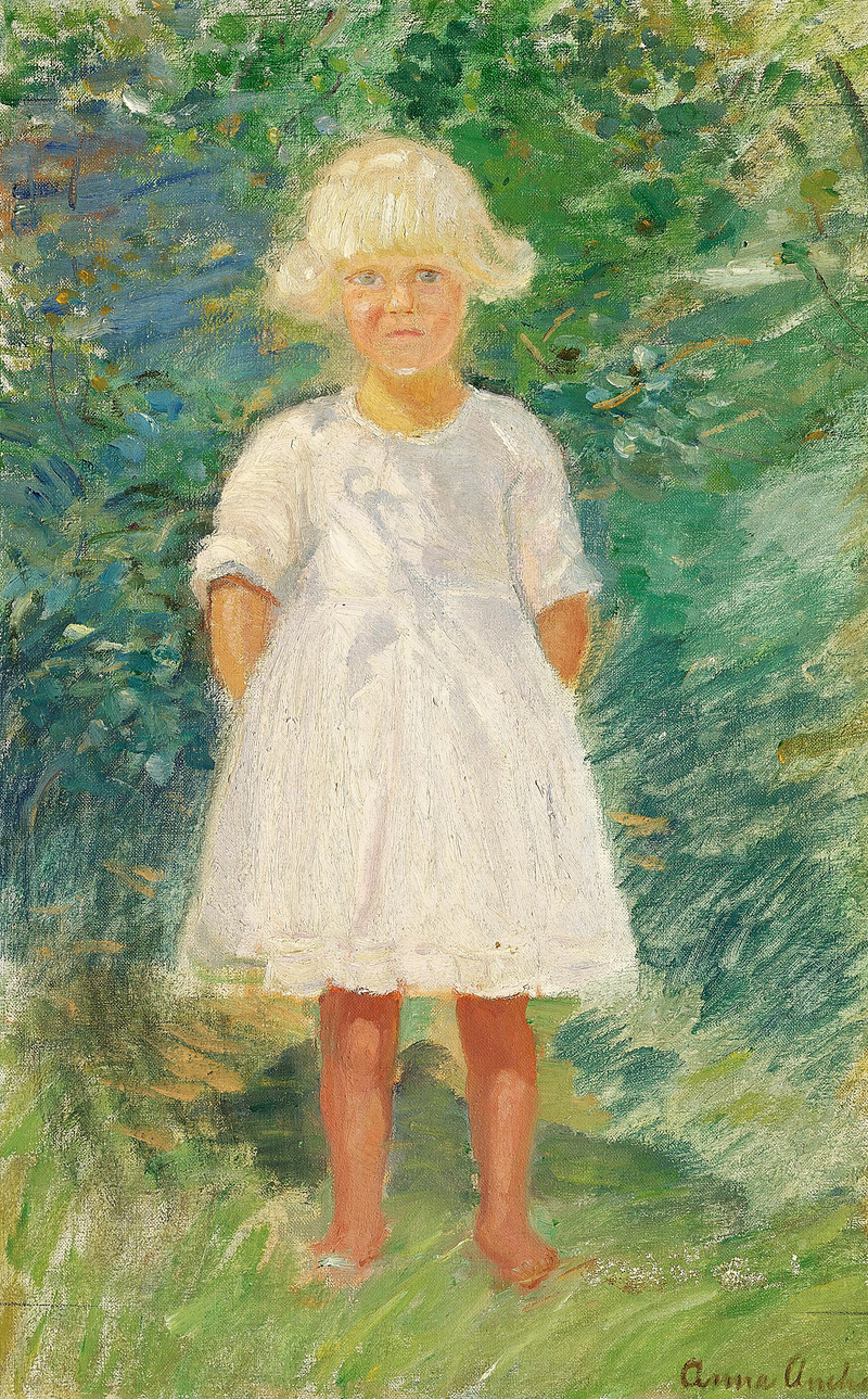En ung pige i haven. - Anna Ancher