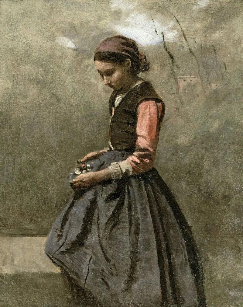 En tænksom pige - Jean-Baptiste Camille Corot