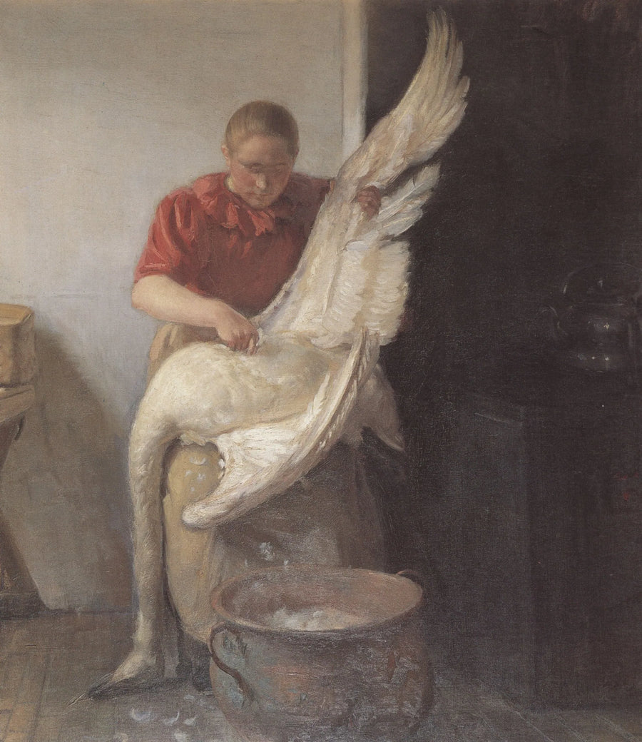 En ung pige plukker en svane - Anna Ancher