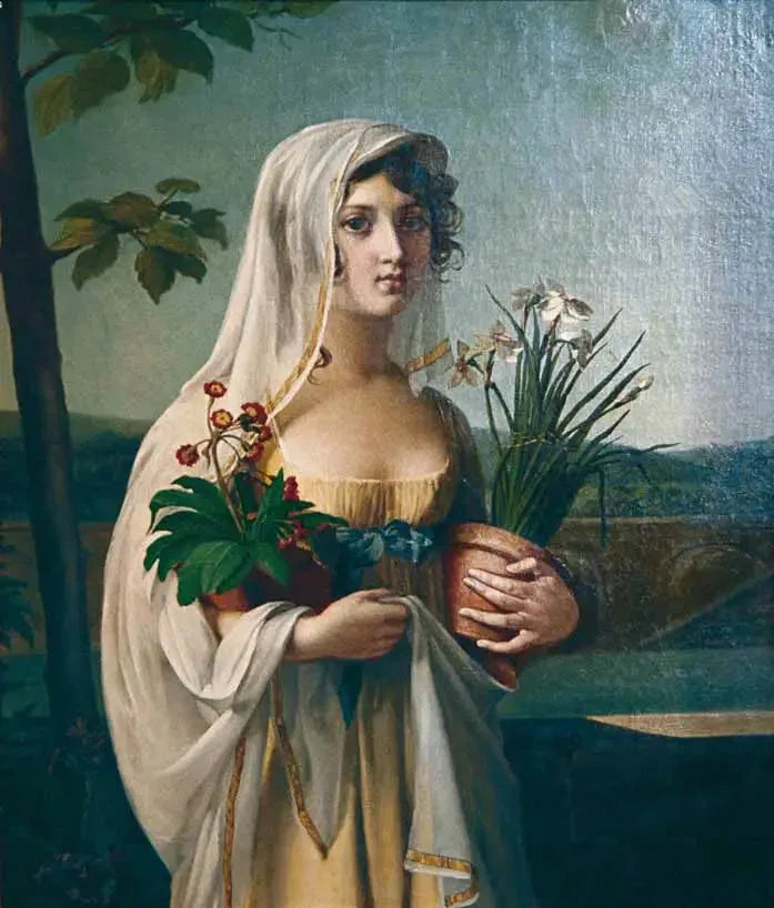 En ung pige med to blomsterkrukker - Marie-Guillemine Benoist
