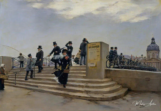 Une journée venteuse sur le Pont des Arts - Jean Béraud - Reproductions de tableaux et peintures haut de gamme