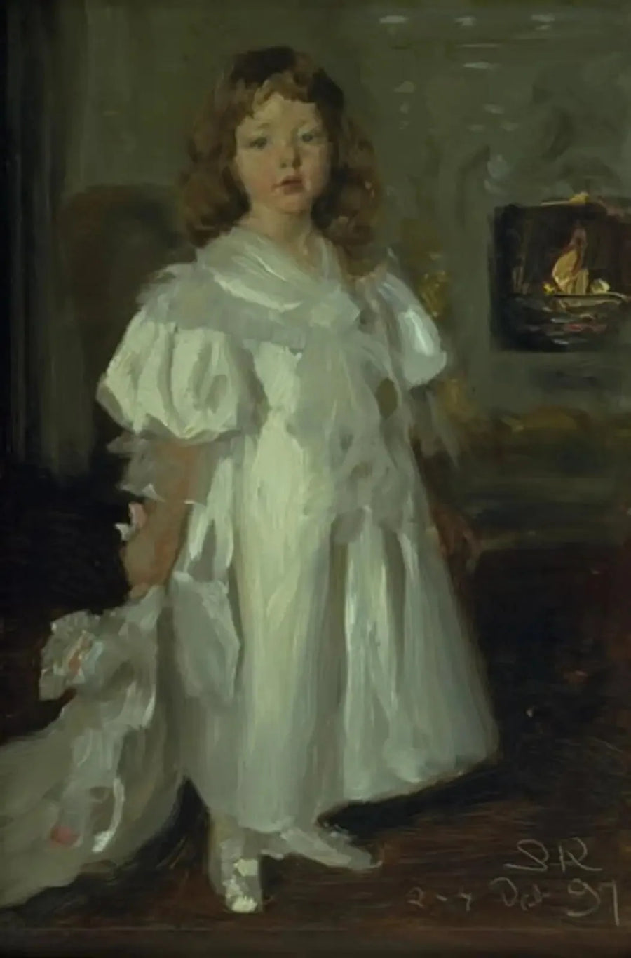 En lille pige, Helga Melchior, i lang kjole - Peder Severin Krøyer