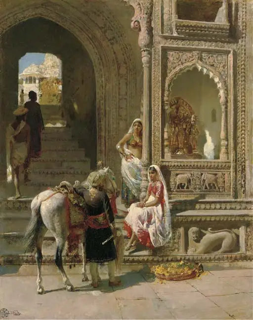 Et møde ved indgangen til et tempel i Mathura - Edwin Lord Weeks