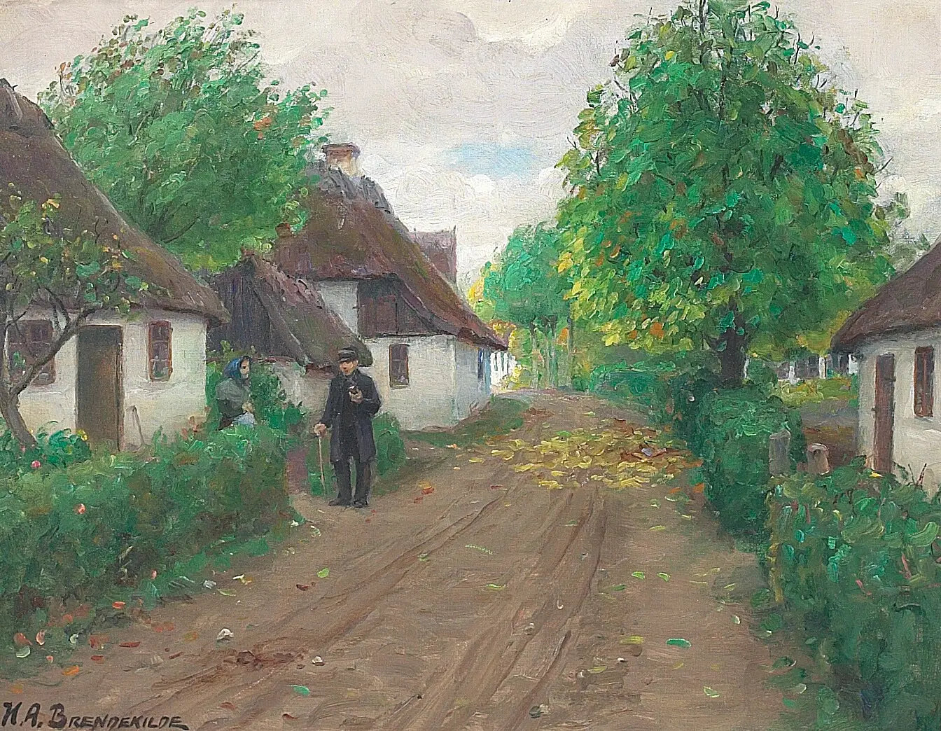 Une route de village avec deux personnes qui discutent. - H. A. Brendekilde - Alpha Reproduction