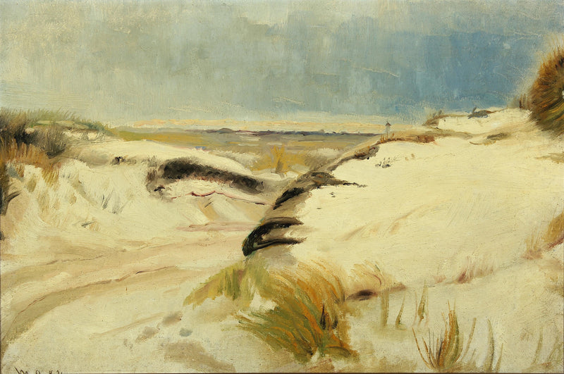 En vej, der snor sig gennem klitterne, og et fyrtårn i det fjerne. - Michael Peter Ancher