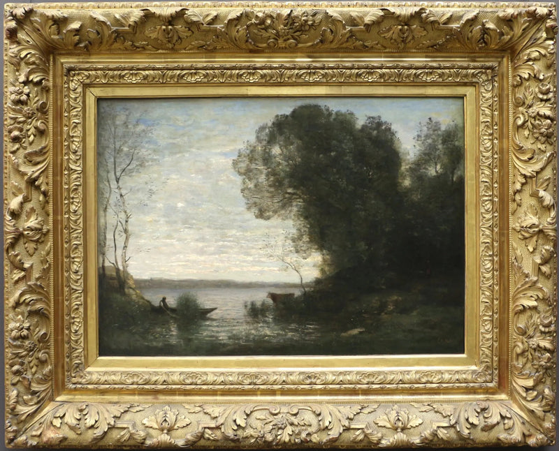 En aften. Batelier fortøjet - Jean-Baptiste Camille Corot