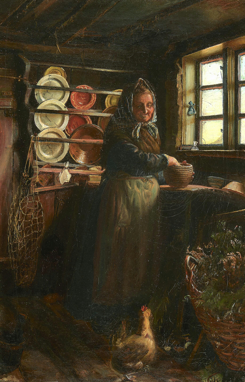 En gammel kvinde i sit køkken. - Anna Ancher