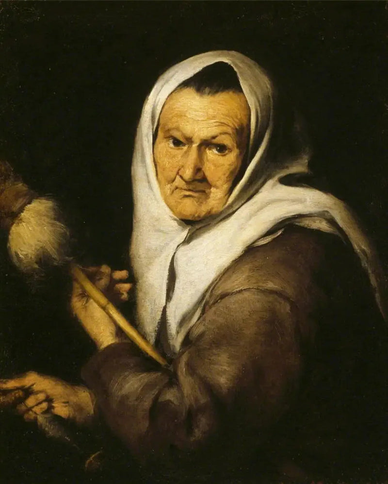 En gammel kvinde, der holder en spole og en spindel - Bartolomé Esteban Murillo