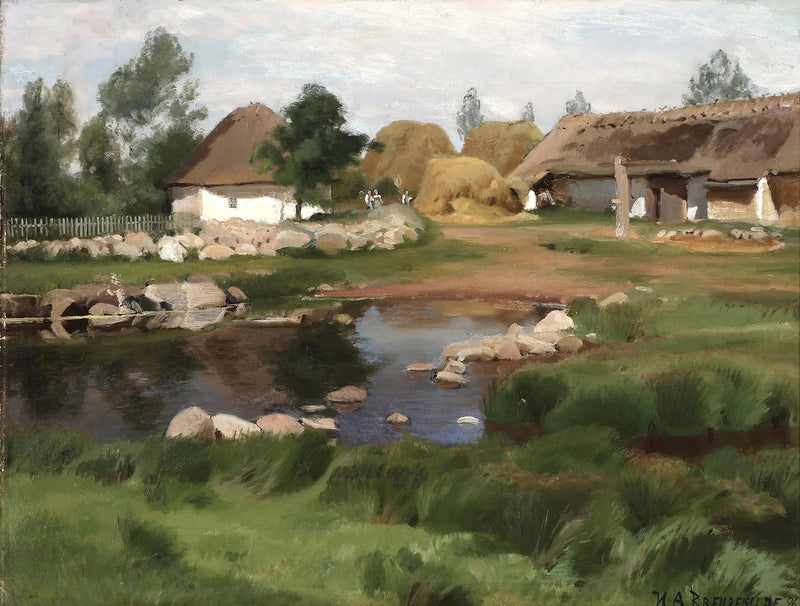 Et udsyn over landsbyens dam. - H. A. Brendekilde