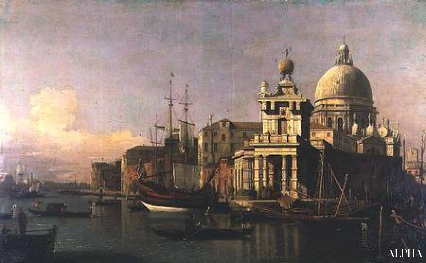 "Udsigt over Dogana og Santa Maria della Salute - Giovanni Antonio Canal - Reproduktioner af malerier og højkvalitets malerier"