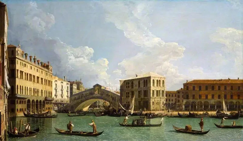 Et udsyn over Rialto, Venedig - Canaletto