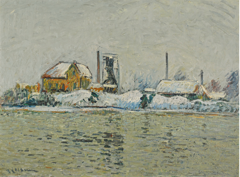 Fabrik ved Oise-floden, sneeffekt - Gustave Loiseau