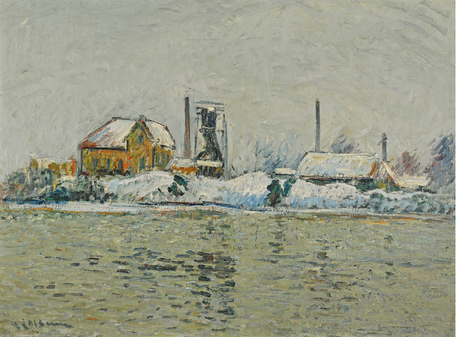 Fabrik ved Oise-floden, sneeffekt - Gustave Loiseau