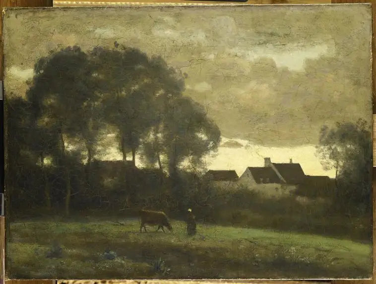 Vachère dans un pré au coucher de soleil - Jean-Baptiste Camille Corot