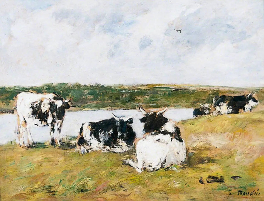 Køer ved bredden af en flod - Eugène Boudin