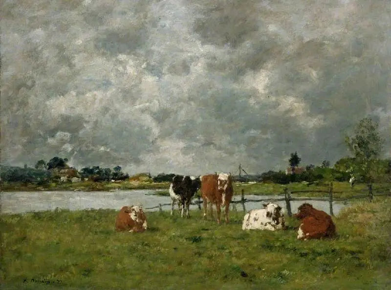 Vaches dans un champ sous un ciel orageux, 1877 - Eugène Boudin image 1 copie de tableau peinte à la main